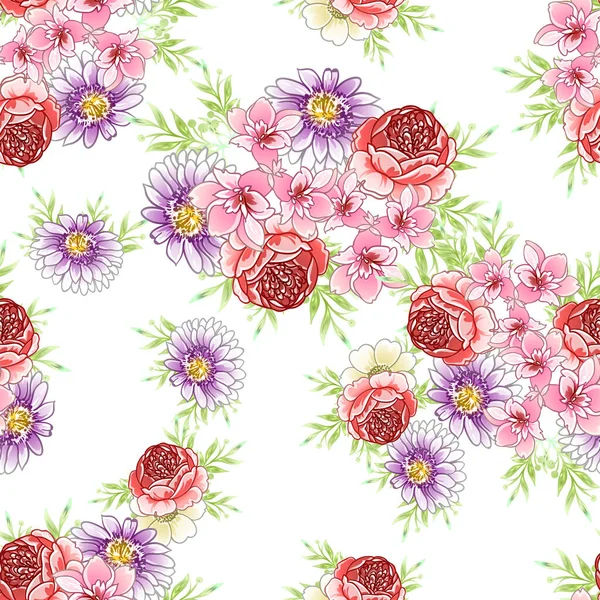 Fleurs Colorées Motif Sans Couture Pétales Illustration Vectorielle — Image vectorielle