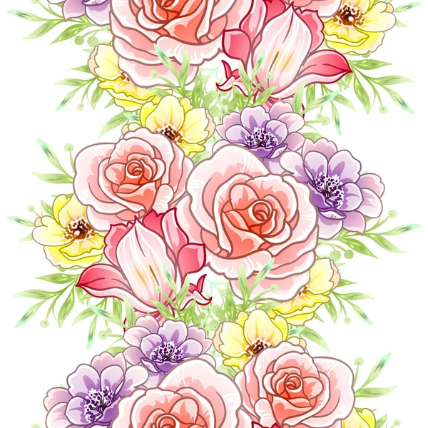 Kleurrijke Bloemen Naadloos Patroon Bloemblaadjes Vector Illustratie — Stockvector