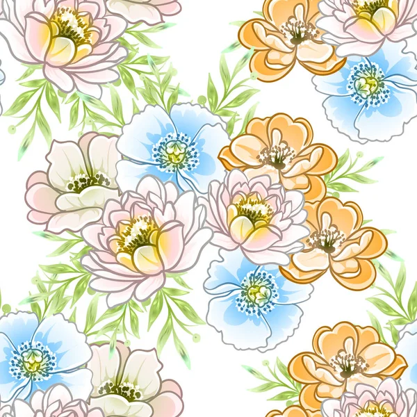 Bunte Blumen Nahtlose Muster Blütenblätter Vektorillustration — Stockvektor