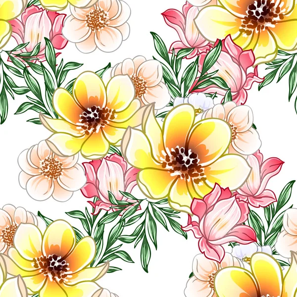 Flores Coloridas Sem Costura Padrão Pétalas Ilustração Vetorial — Vetor de Stock