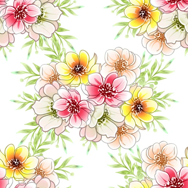Flores Colores Patrón Sin Costura Pétalos Vector Ilustración — Archivo Imágenes Vectoriales