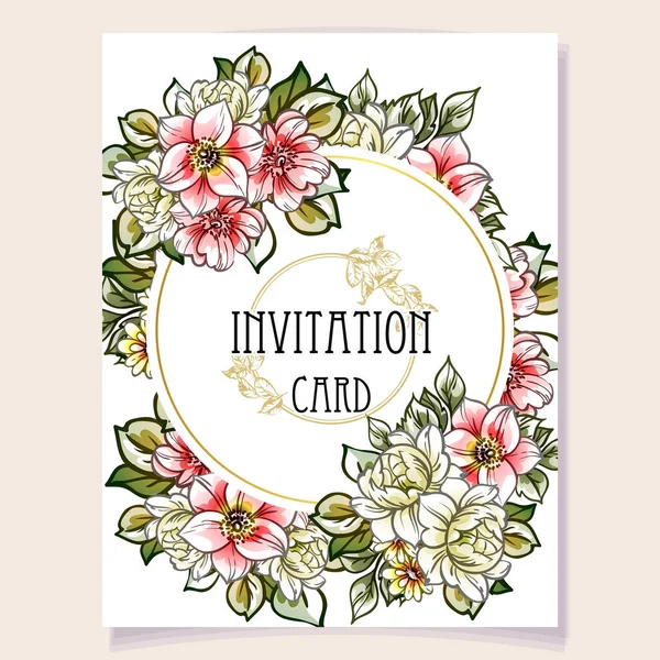 Grußkarte Einladung Mit Bunten Blumen Vektor Illustration Hintergrund Kopierraum — Stockvektor