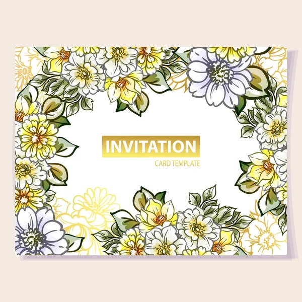 Fiori Colorati Invito Biglietto Auguri Sfondo Illustrazione Vettoriale Spazio Copia — Vettoriale Stock