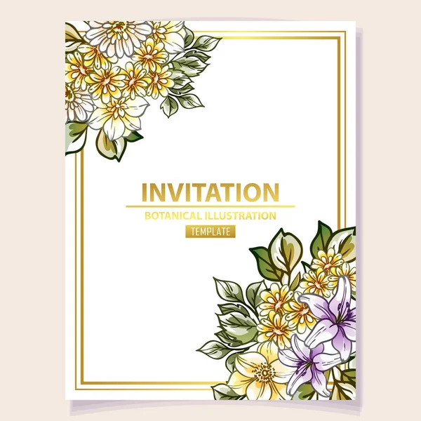 Bunte Blumen Grußkarte Einladung Vektor Illustration Hintergrund Kopierraum — Stockvektor