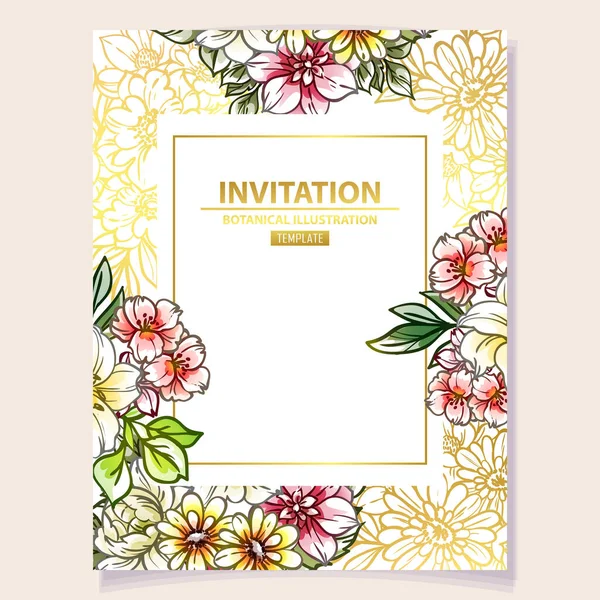 Colorful Flowers Greeting Card Invitation Vector Illustration Background Copy Space — Stock Vector