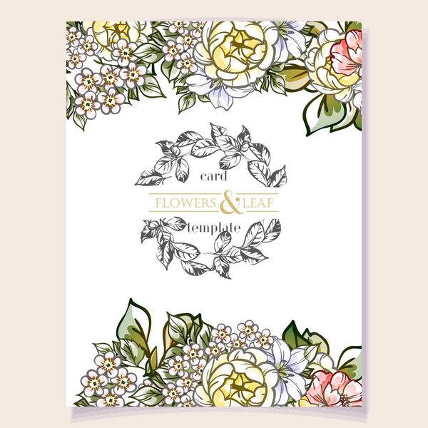 card template decorated with bright flowers, vector illustration banner
