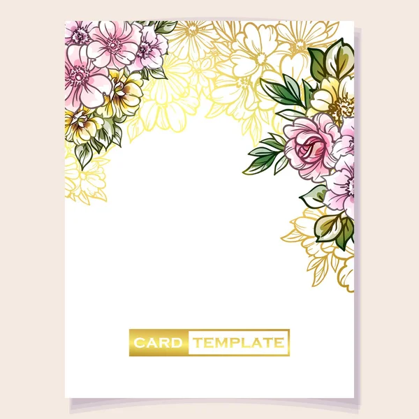 Card Template Decorated Bright Flowers Vector Illustration Banner — Stock Vector