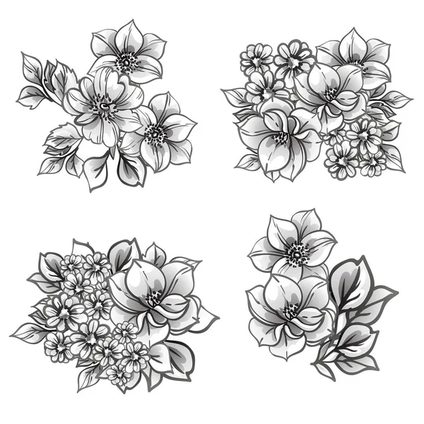 黒と白の花のシームレスな背景ベクトル図 — ストックベクタ