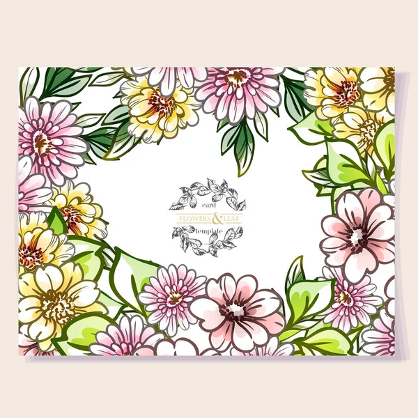 Plantilla Tarjeta Decorada Con Flores Brillantes Banner Ilustración Vectorial — Vector de stock