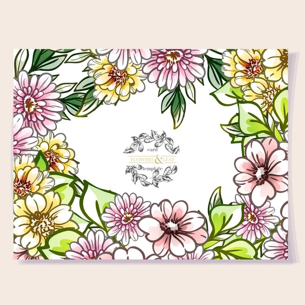 Card Template Decorated Bright Flowers Vector Illustration Banner — Stock Vector