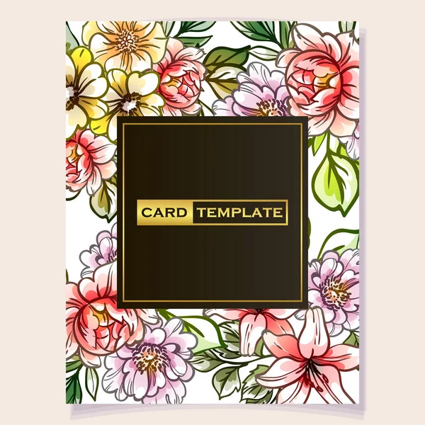 Modelo Cartão Decorado Com Flores Brilhantes Banner Ilustração Vetorial —  Vetores de Stock
