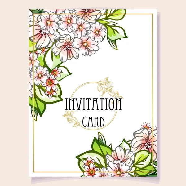 Bunte Blumen Grußkarte Einladung Vektor Illustration Hintergrund Kopierraum — Stockvektor