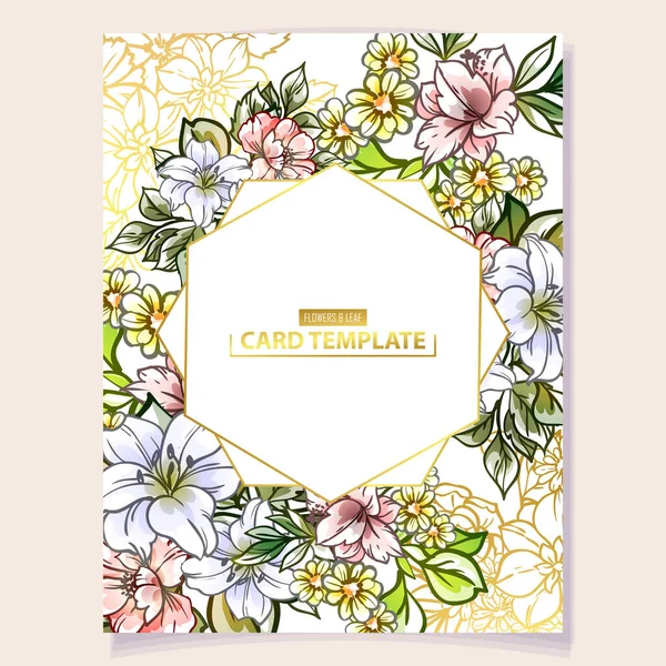 Card Template Decorated Bright Flowers Vector Illustration Banner — Stock Vector