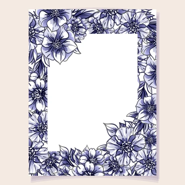 Marco Floral Estilo Vintage Azul — Vector de stock