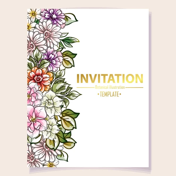 Grußkarte Einladung Mit Bunten Blumen Vektor Illustration Hintergrund Kopierraum — Stockvektor