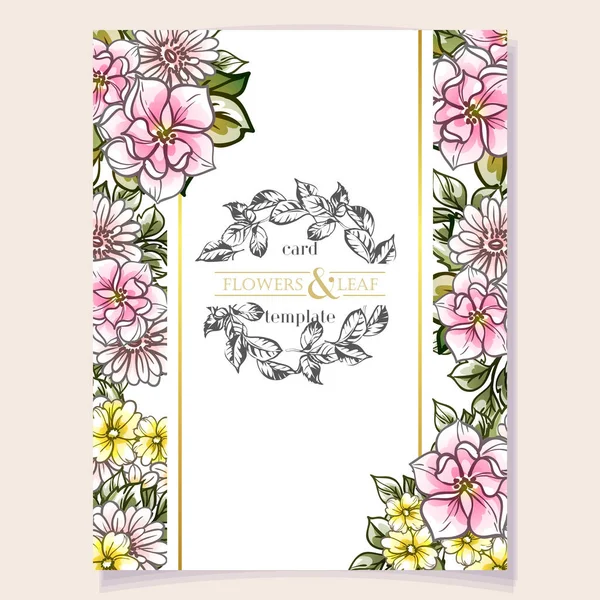 Card Template Decorated Bright Flowers Vector Illustration Banner — Stock Vector