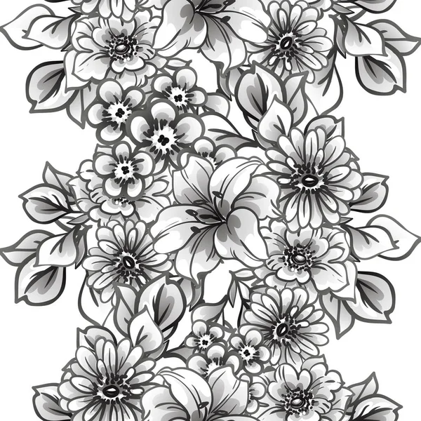 Zwart Witte Bloemen Naadloze Achtergrond Vector Illustratie — Stockvector