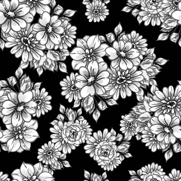 Black White Flowers Seamless Background Vector Illustration — Stock Vector