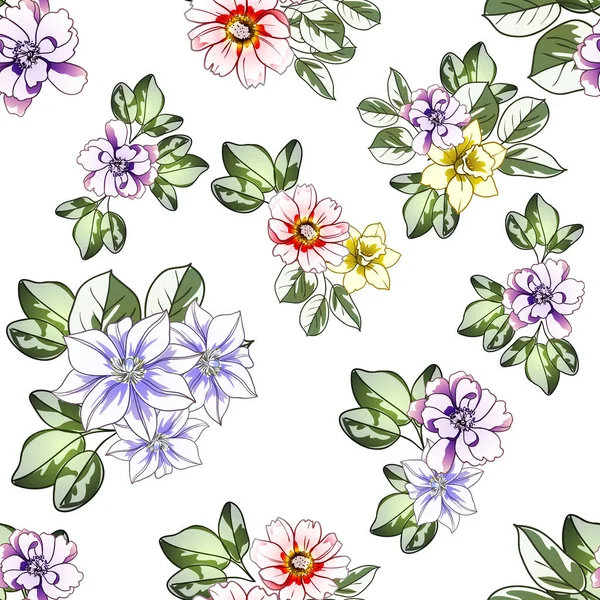 Coloridas Flores Estilo Vintage Patrón Sin Costuras — Vector de stock