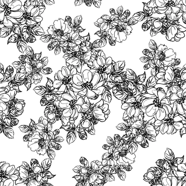 Modèle Fleurs Sans Couture Style Vintage Monochrome — Image vectorielle