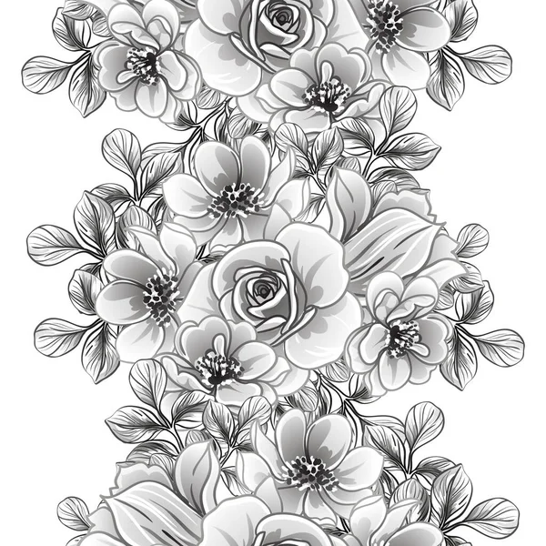 Modèle Fleurs Sans Couture Style Vintage Monochrome — Image vectorielle