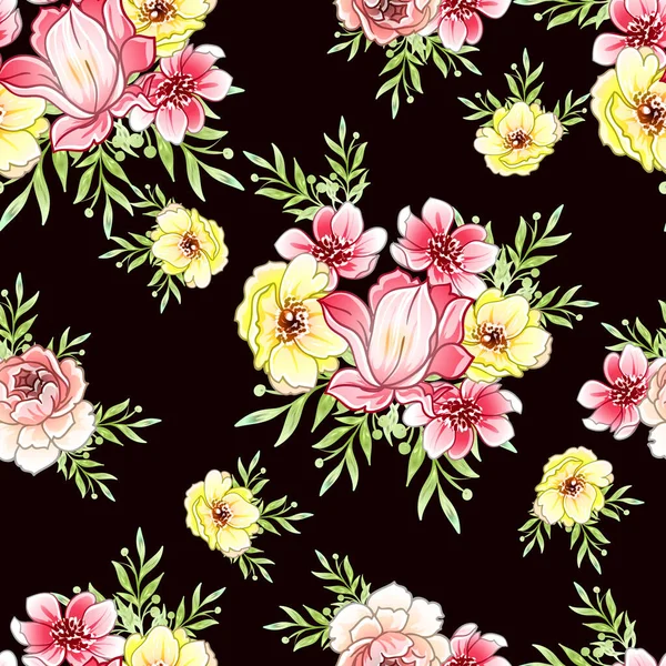 Renkli vintage tarzı çiçekler pürüzsüz desen