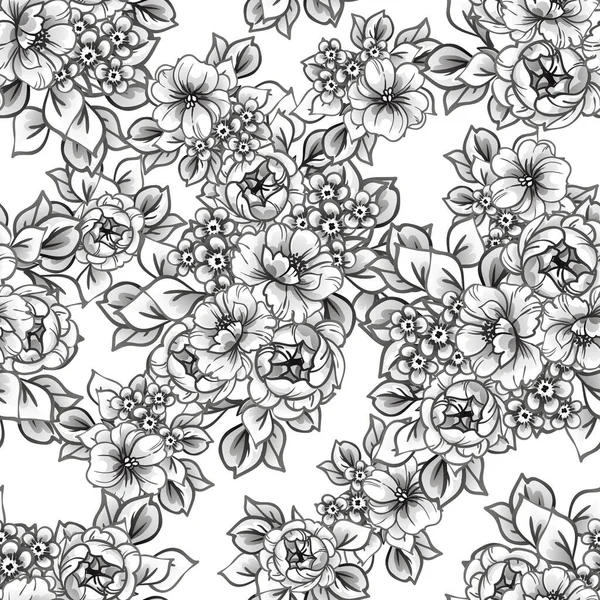 Modèle Fleurs Sans Couture Style Vintage Monochrome — Image vectorielle