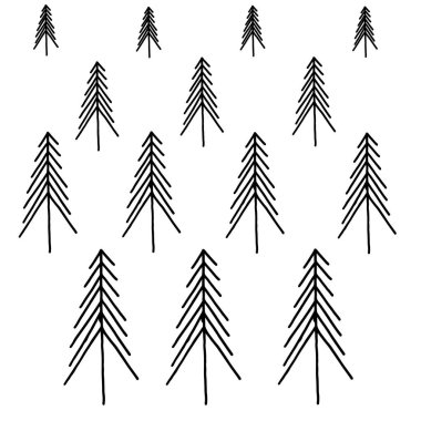 Mavi ve beyaz arka planda yeşil Noel ağaçları