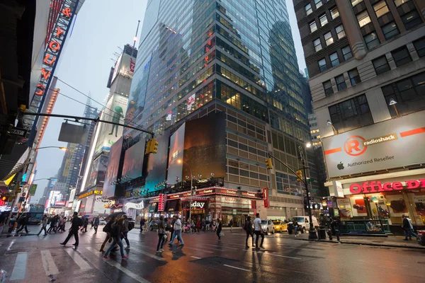 Foggy Manhattan Tráfego Noturno Nas Proximidades Times Square New York — Fotografia de Stock