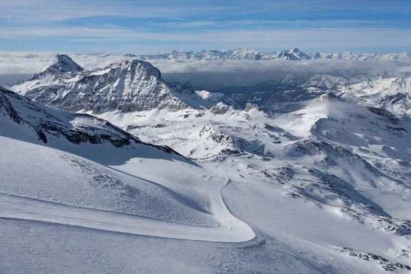 Vista Panoramica Dall Altopiano Rosa Sulle Piste Sci Cervinia Italia — Foto Stock