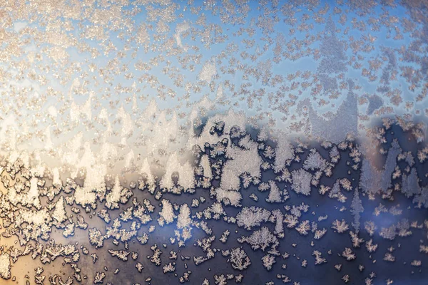 Natale Gelido Modello Fiocco Neve Sul Vetro Della Finestra — Foto Stock