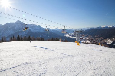 Monte Elmo, Dolomites, Italy - Mountain skiing and snowboarding. Sexten (Sesto), Trentino-Alto Adige, Puster Valley (Alta Pusteria), South Tyrol. clipart