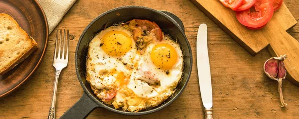 Concetto Semplice Alimentazione Sana Banner Panoramico Con Una Colazione Rurale — Foto Stock