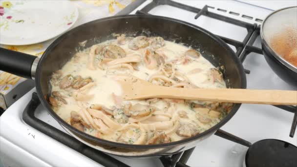 Dish Mushrooms Preparing Frying Pan — Stock Video
