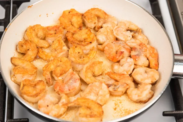 Shrimps Fried Pan Close Top View — Stock Photo, Image