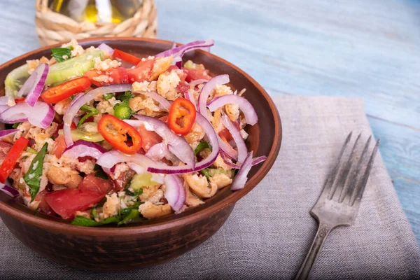 Salată Italiană Panzanella Vegetariană Pâine Amestecată Salată Roșii Legume Într — Fotografie, imagine de stoc