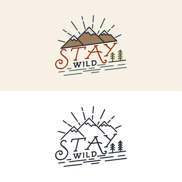 Stay Wild Camping Child Old School Hand Drawn Shirt Print — 스톡 벡터