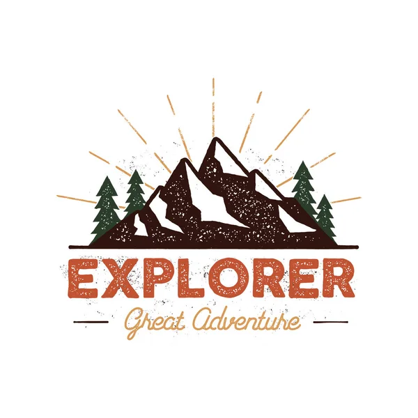 탐험가배지 탐험가 라벨의 타이포그래피와 거칠기 스타일이다 탐험가의 로고가 활판인 효과를 — 스톡 벡터