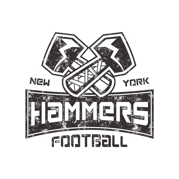 Logo Fútbol Americano Señal Martillos Nueva York Diseño Retro Letterpress — Vector de stock