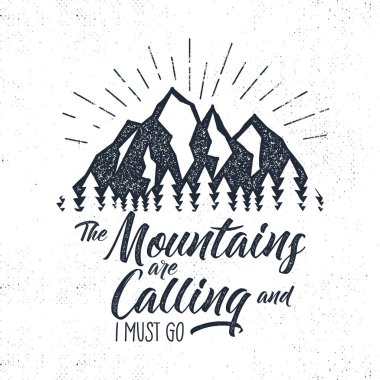 El yapımı avukat etiketi. Dağlardan illüstrasyon çağrısı. Güneş patlamalı tipografi tasarımı. Sert bir stil. Macera vektörü tee tasarımı, rozet ve ilham verici amblem.