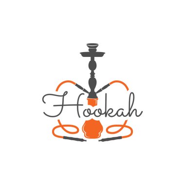 Nargile gevşeme etiketi, rozet. Klasik shisha logosu. Salon kafesi amblemi. Arap barı ya da evi, dükkan. İzole edilmiş. Tişörtlere baskı falan yap. Stok vektör illüstrasyonu.