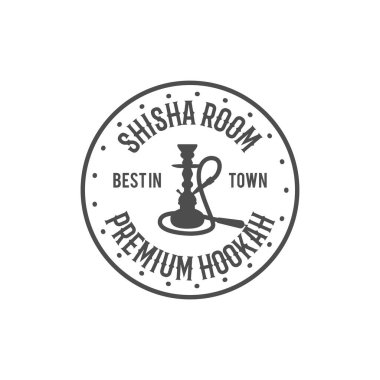 Nargile gevşeme etiketi, rozet. Klasik shisha odası logosu. Salon kafesi amblemi. Arap barı ya da evi, dükkan. İzole edilmiş. Stock vektör illüstrasyonu. Tek renkli tasarım.