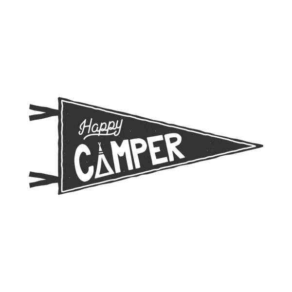 Glückliche Camper Wimpel Vorlage Typografie Design Und Outdoor Aktivitätssymbol Zelt — Stockvektor
