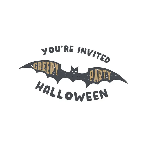 Gelukkige Halloween Badge Vintage Met Hand Getekend Logo Ontwerp Monochrome — Stockvector