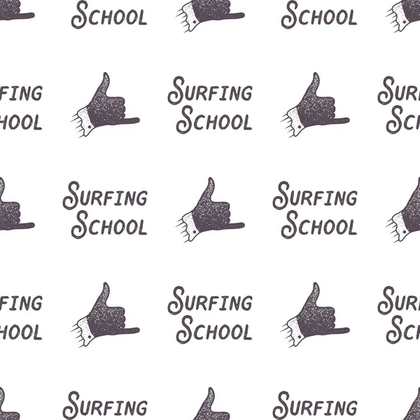 Surfen School Oude Stijl Patroon Ontwerp Zomer Naadloos Behang Met — Stockvector