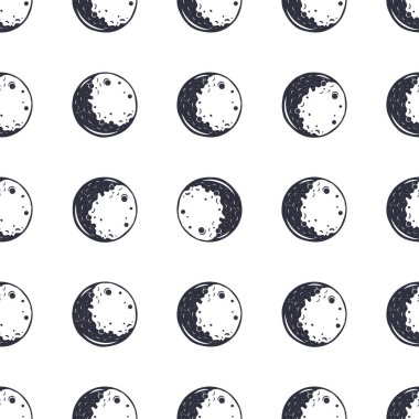 Ay kusursuz desen. Tek renkli olsun. Klasik el yapımı tasarım. Uzay teması, semboller. Stok vektör illüstrasyonu beyaz arkaplanda izole edildi. Kara Ay simgeleri.