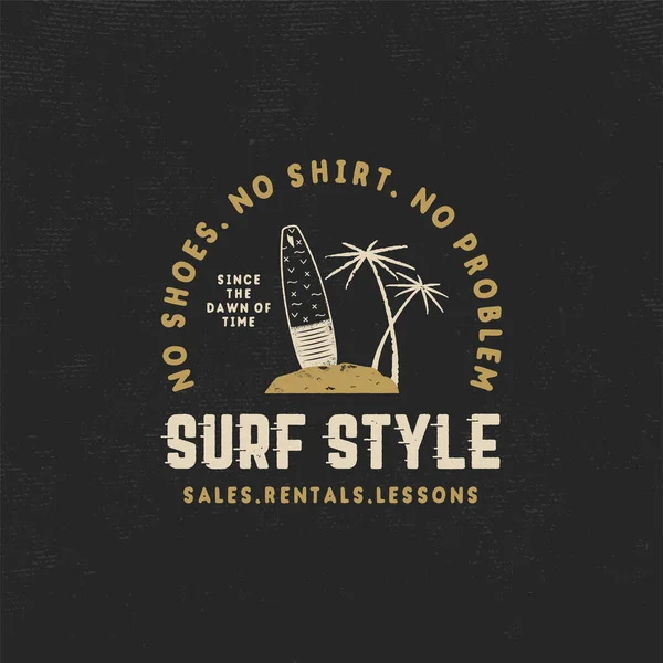 Surf Stijl Vintage Label Zomer Surfen Stijl Embleem Met Surfplank — Stockvector