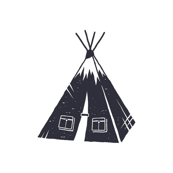 Handgezeichnete Zeltform Zelt Indischen Stil Monochromes Design Camping Symbol Piktogramm — Stockvektor