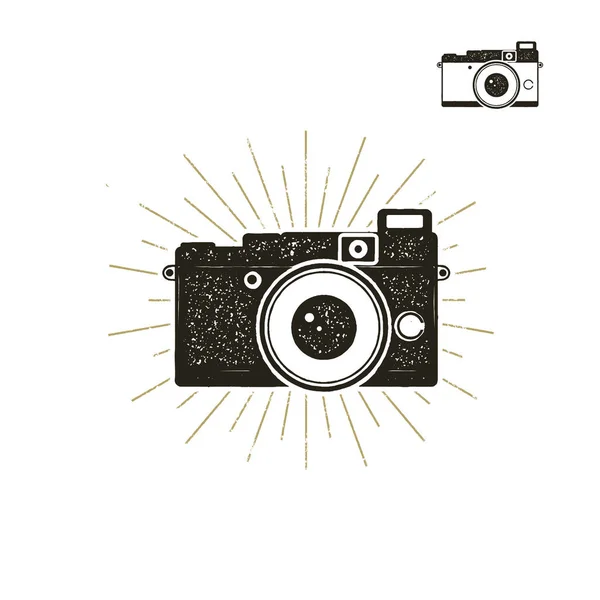 Ручная Этикетка Винтажной Камеры Солнечными Вспышками Старый Стиль Камеры Значок — стоковый вектор