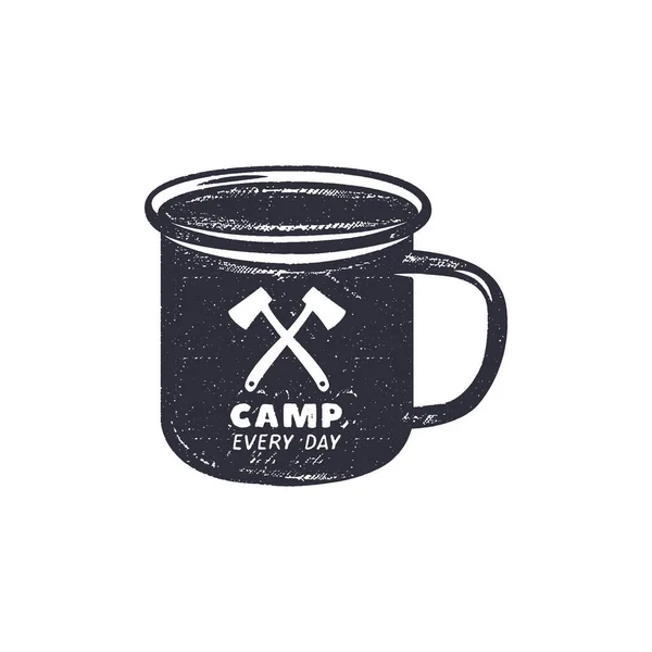 Etichetta Forma Tazza Campeggio Disegnata Mano Con Preventivo Motivazionale Camp — Vettoriale Stock